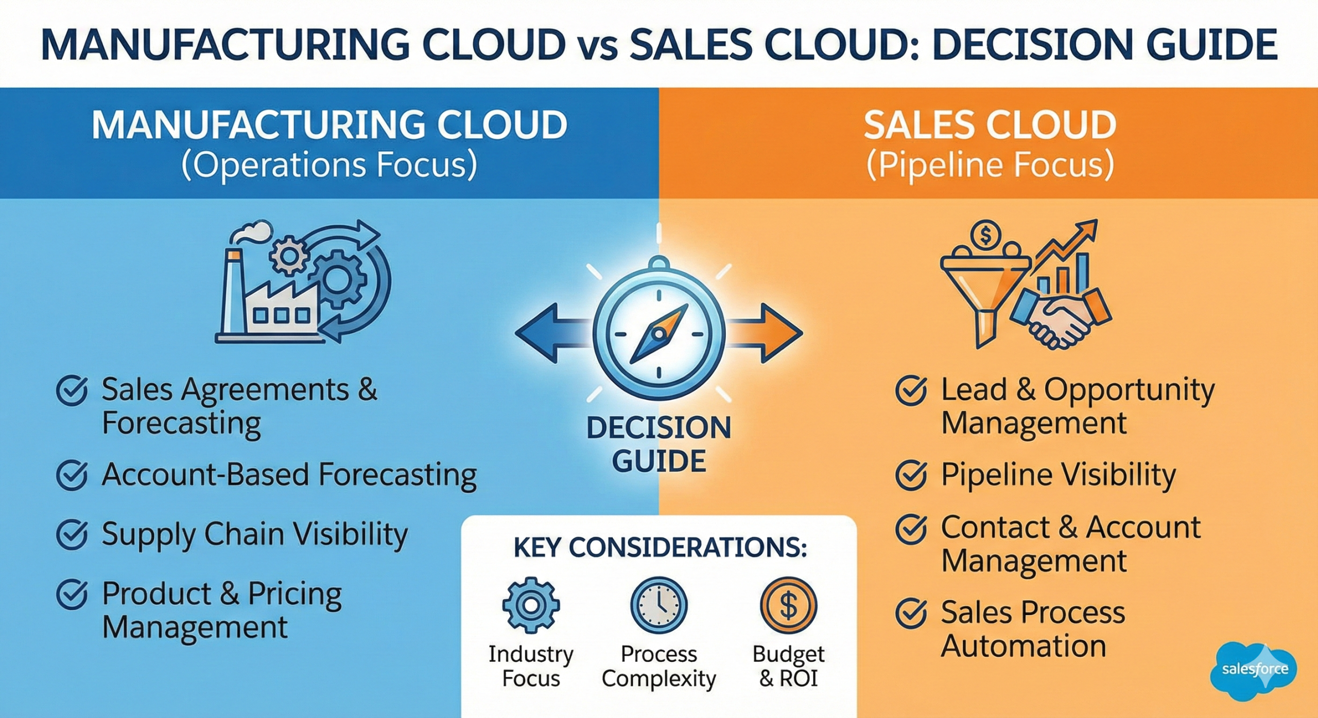 Manufacturing Cloud vs Sales Cloud: Decision Guide (When to Use Each)